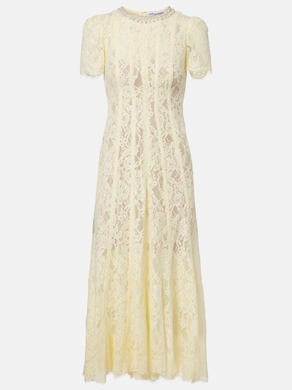 NWOT Self-Portrait YELLOW LACE EMBELLISHED MIDI DRESS - Picture 8 of 13
